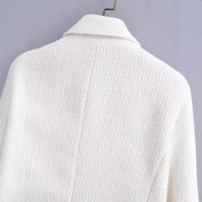 Damen Kurz geschnittener Bouclé-Blazer mit taillierter Silhouette und Doppelknopf Nord Taschen