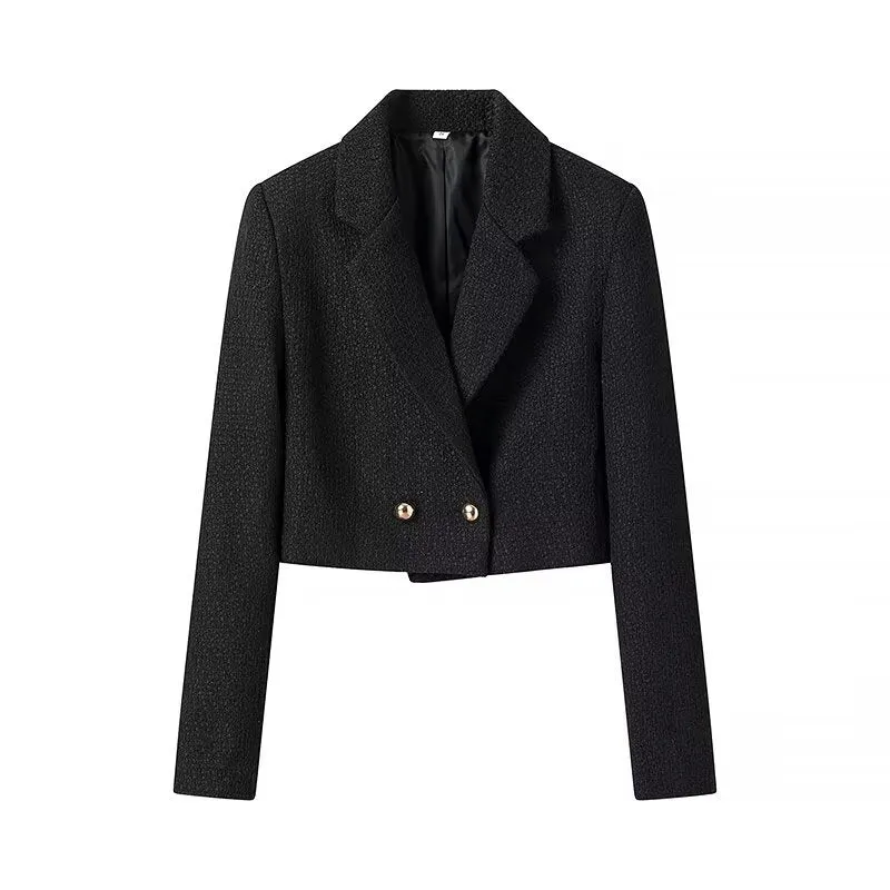 Damen Kurz geschnittener Bouclé-Blazer mit taillierter Silhouette und Doppelknopf Nord Taschen