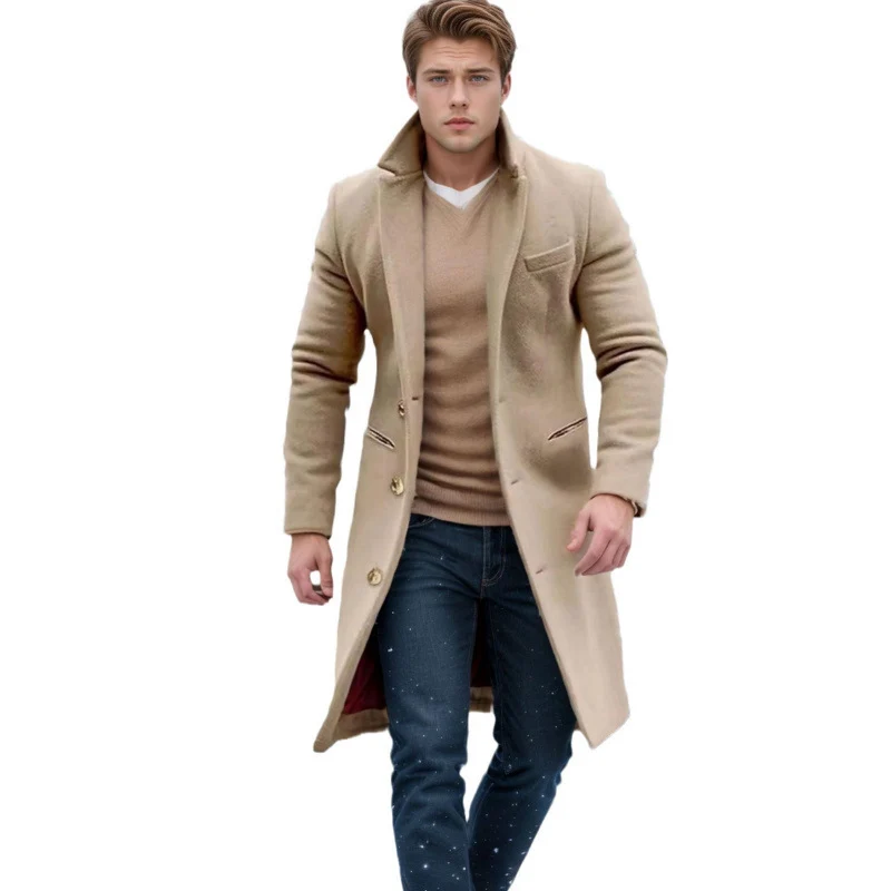 Herren Eleganter einreihiger Langmantel aus Wollmix mit schmaler Silhouette und Reverskragen Nord Taschen