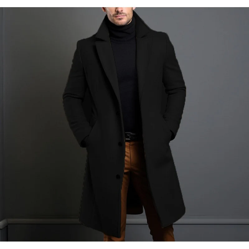 Herren Eleganter einreihiger Langmantel aus Wollmix mit schmaler Silhouette und Reverskragen Nord Taschen