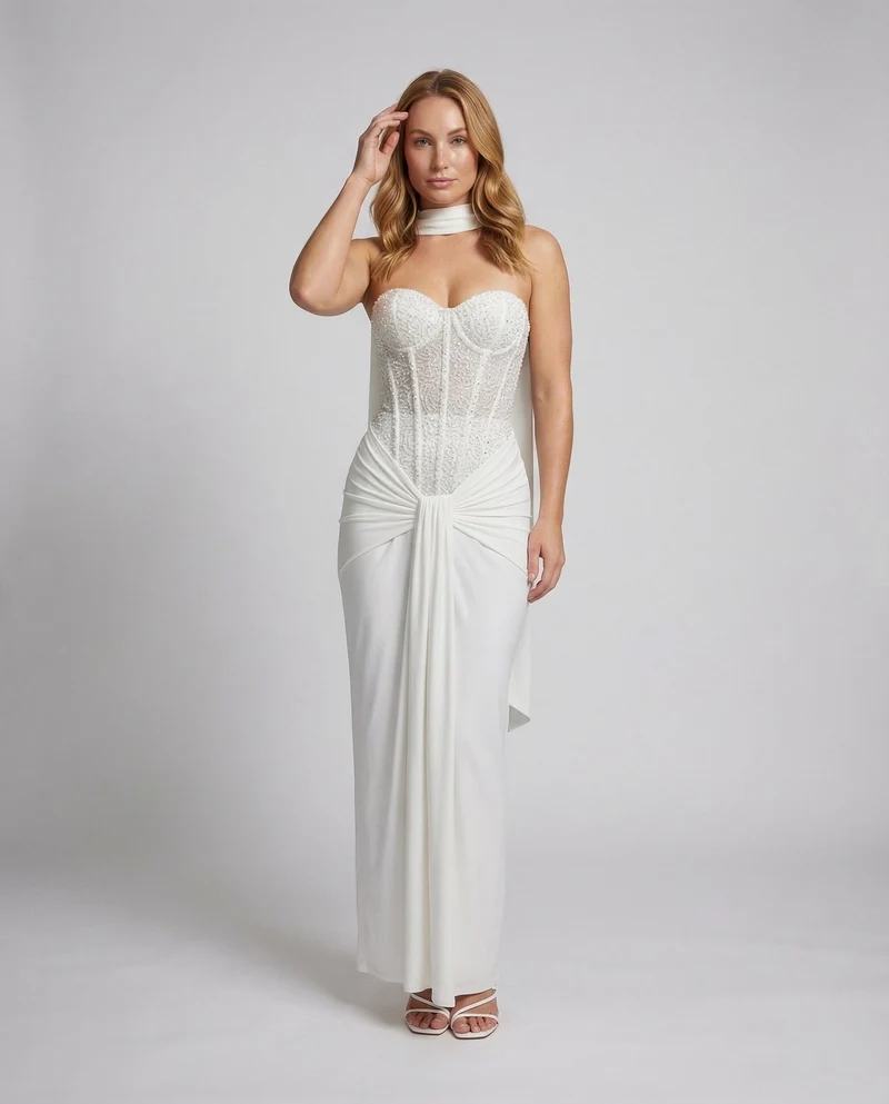 Damen Korsagen-Abendkleid Knotendetail Halsband