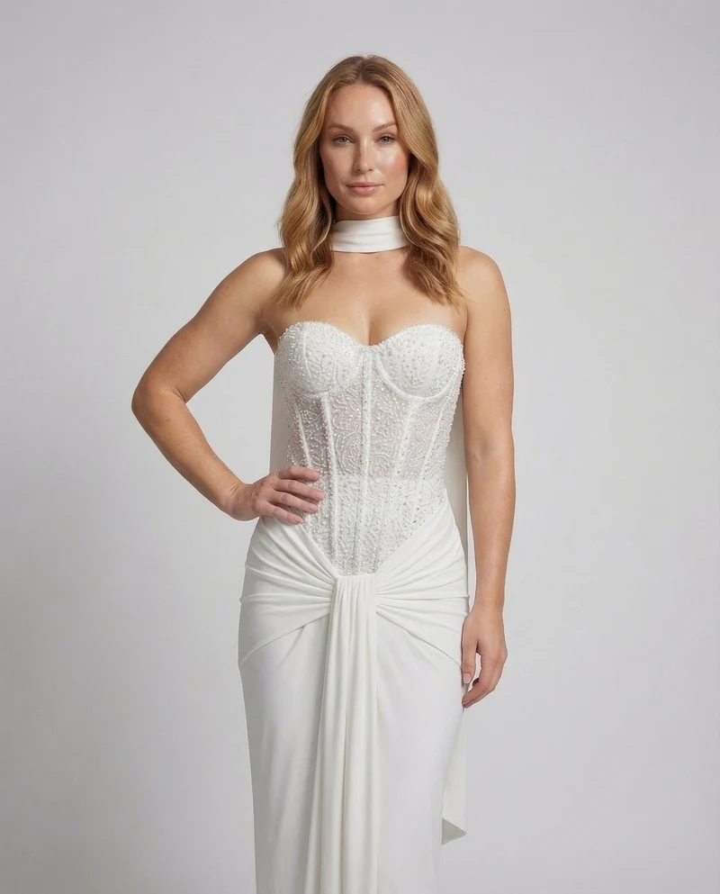 Damen Korsagen-Abendkleid Knotendetail Halsband