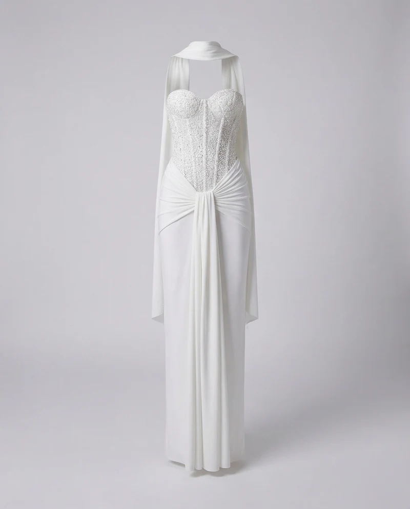 Damen Korsagen-Abendkleid Knotendetail Halsband