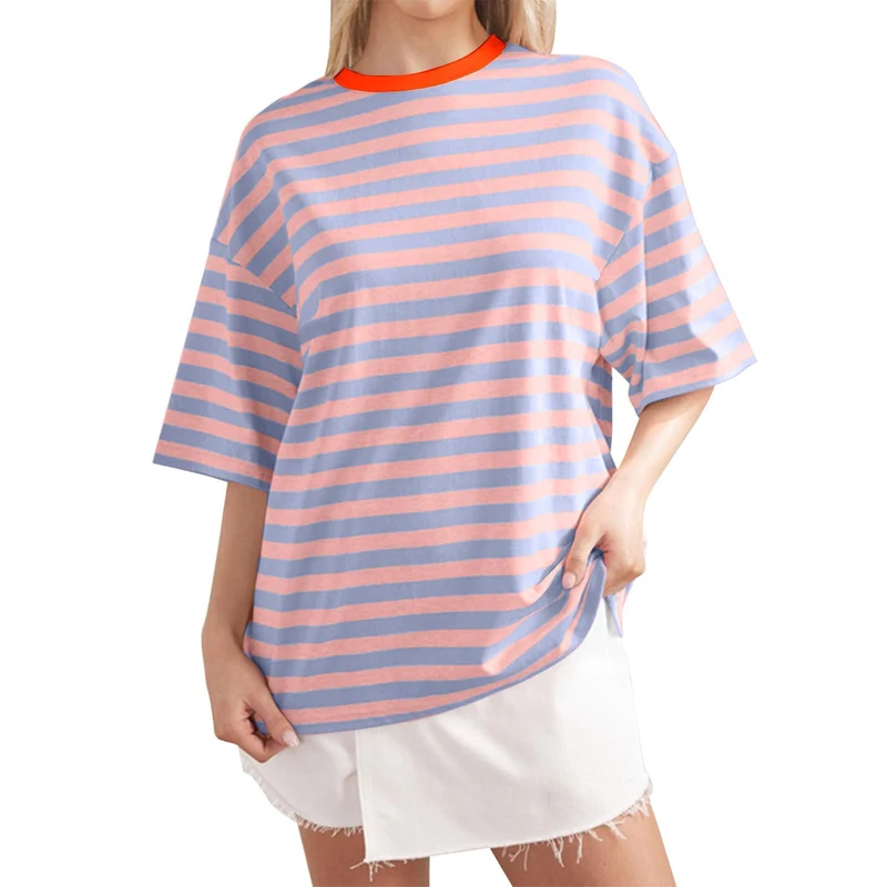 Damen Lässiges Oversized T-Shirt mit breiten Streifen