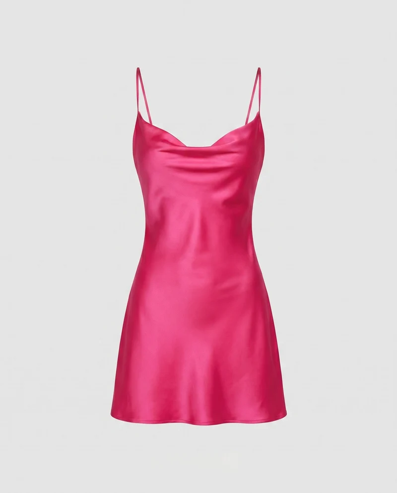 Damen Satin Minikleid mit verführerischem Ausschnitt und schwingendem Rock Nord Taschen