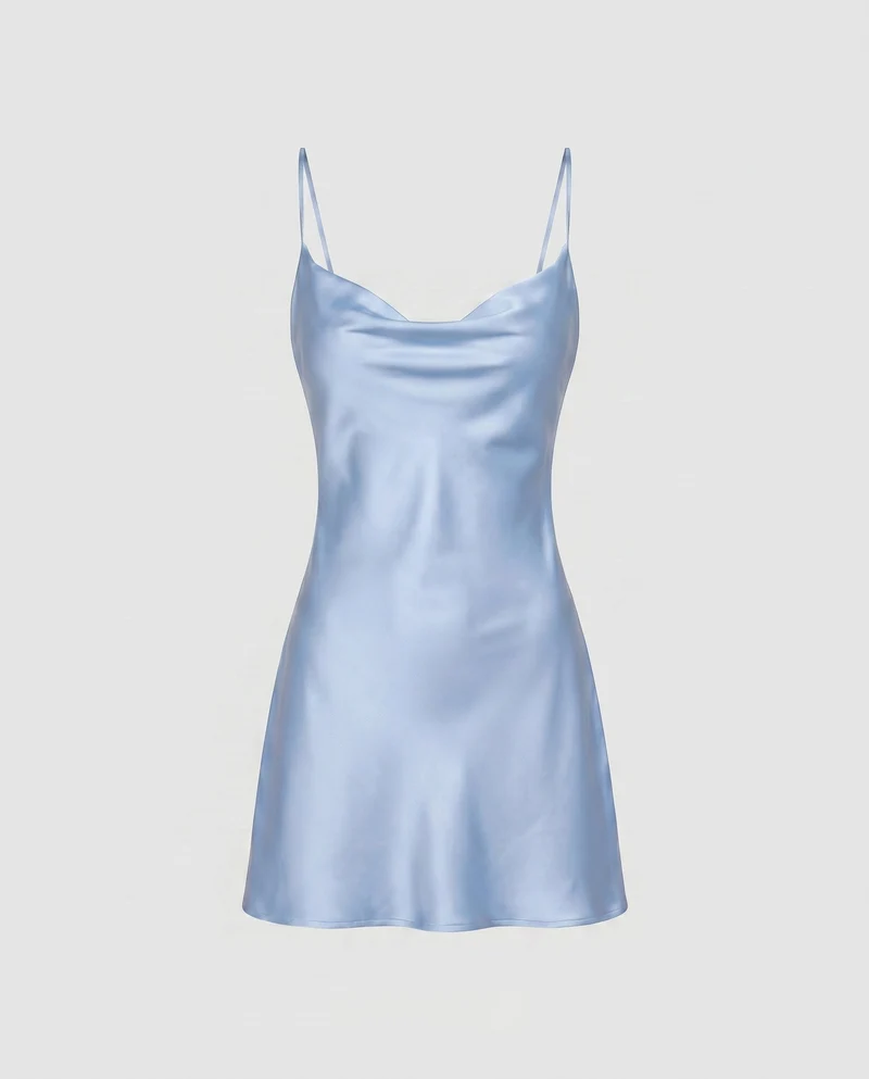 Damen Satin Minikleid mit verführerischem Ausschnitt und schwingendem Rock Nord Taschen