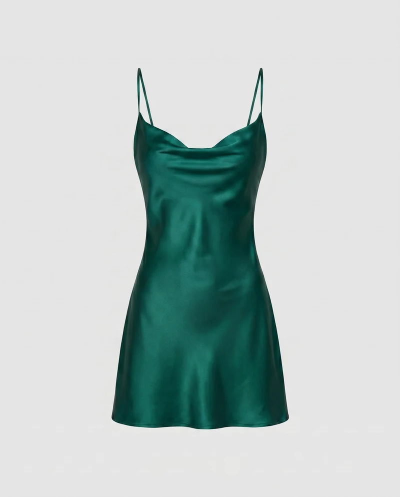 Damen Satin Minikleid mit verführerischem Ausschnitt und schwingendem Rock Nord Taschen