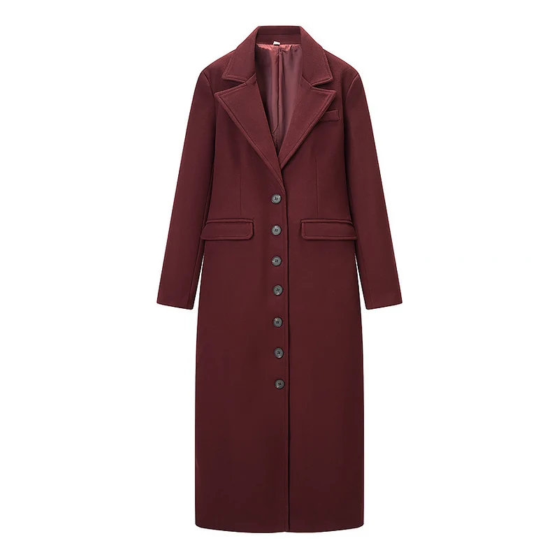 Damen Longline-Mantel mit taillierter Silhouette, strukturiertem Revers und Gehschlitz Nord Taschen