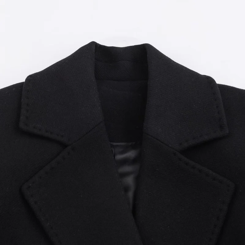 Damen Longline-Mantel mit breitem Revers und Bindegürtel Nord Taschen
