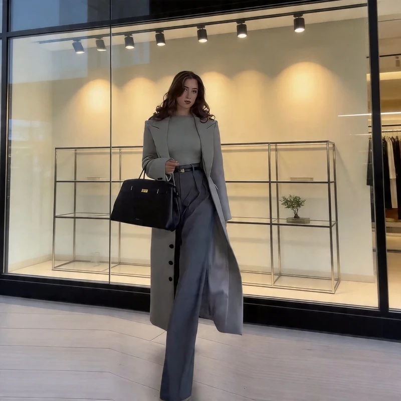 Damen Longline-Mantel aus Wollmix mit figurnaher Silhouette, Reverskragen und durchgehender Knopfleiste Nord Taschen