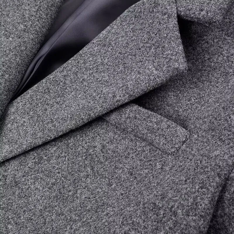 Damen Longline-Mantel aus Bouclé‑Wollmix mit schmaler Taillierung und zweireihiger Knopfverarbeitung Nord Taschen