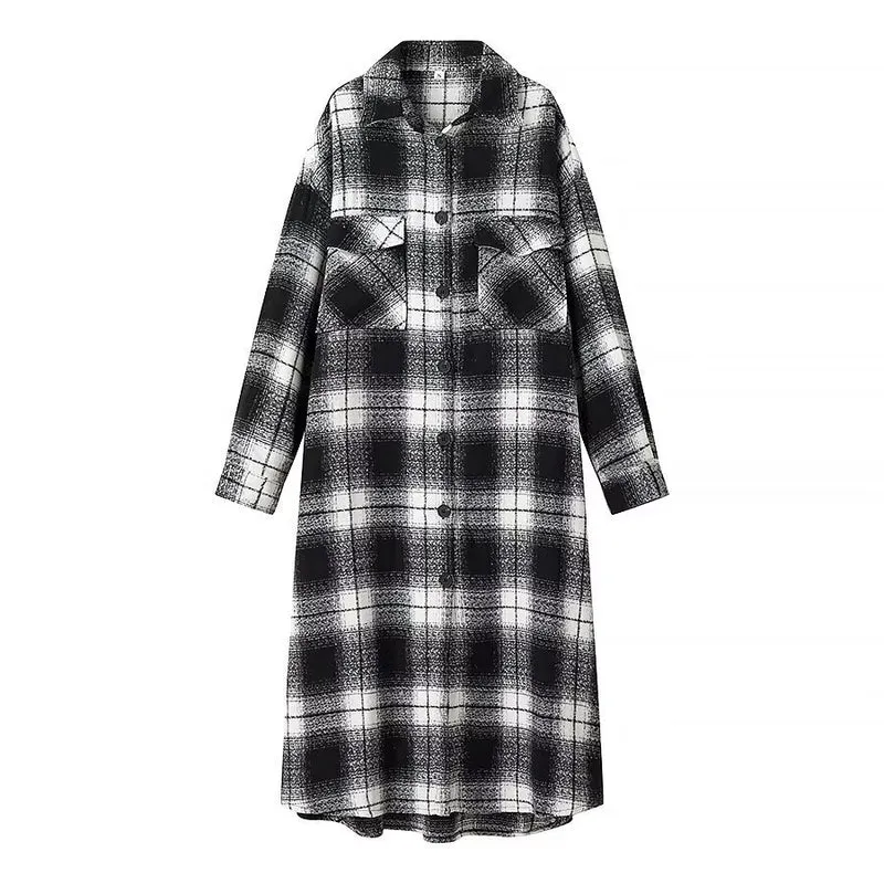 Damen Longline-Karo-Überhemd mit Oversize-Schnitt und aufgesetzten Pattentaschen Nord Taschen
