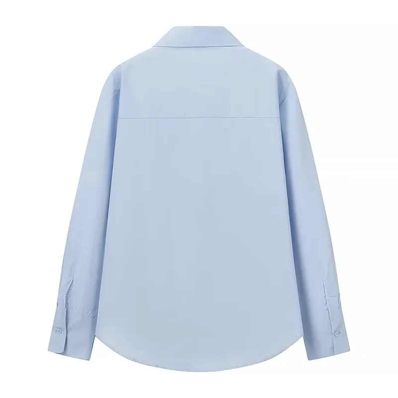 Damen Locker geschnittene Popeline-Bluse mit Rüschenblende und Hemdkragen Nord Taschen