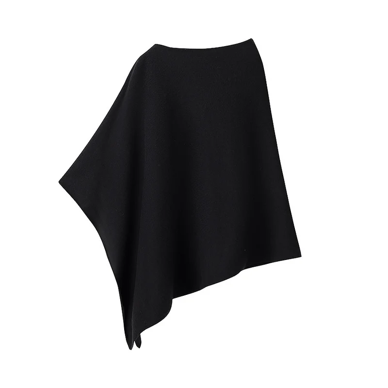 Damen Leichter Strickponcho mit asymmetrischem Saum und U-Boot-Ausschnitt Nord Taschen