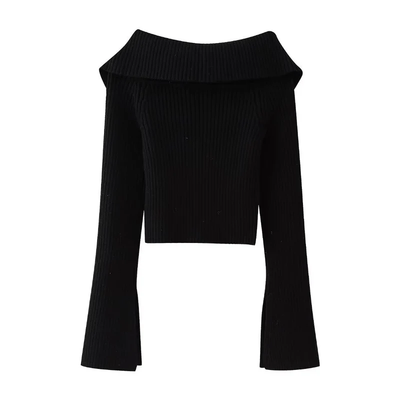 Damen Kurz geschnittene Rippenstrick-Jacke mit weitem Carmenkragen und durchgehendem Reißverschluss Nord Taschen