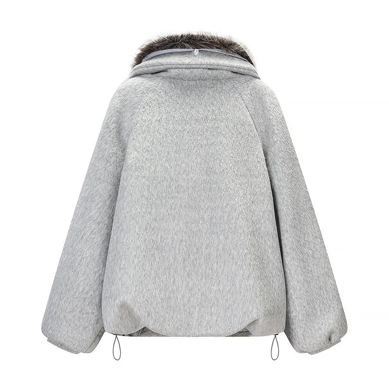 Damen Kurzjacke aus Kunstfell im Oversize‑Cut mit voluminösem Webpelzkragen Nord Taschen