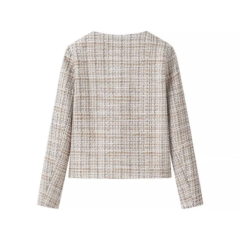 Damen Kurzjacke aus Bouclé‑Tweed mit rundem Ausschnitt und dekorativen Goldknöpfen Nord Taschen