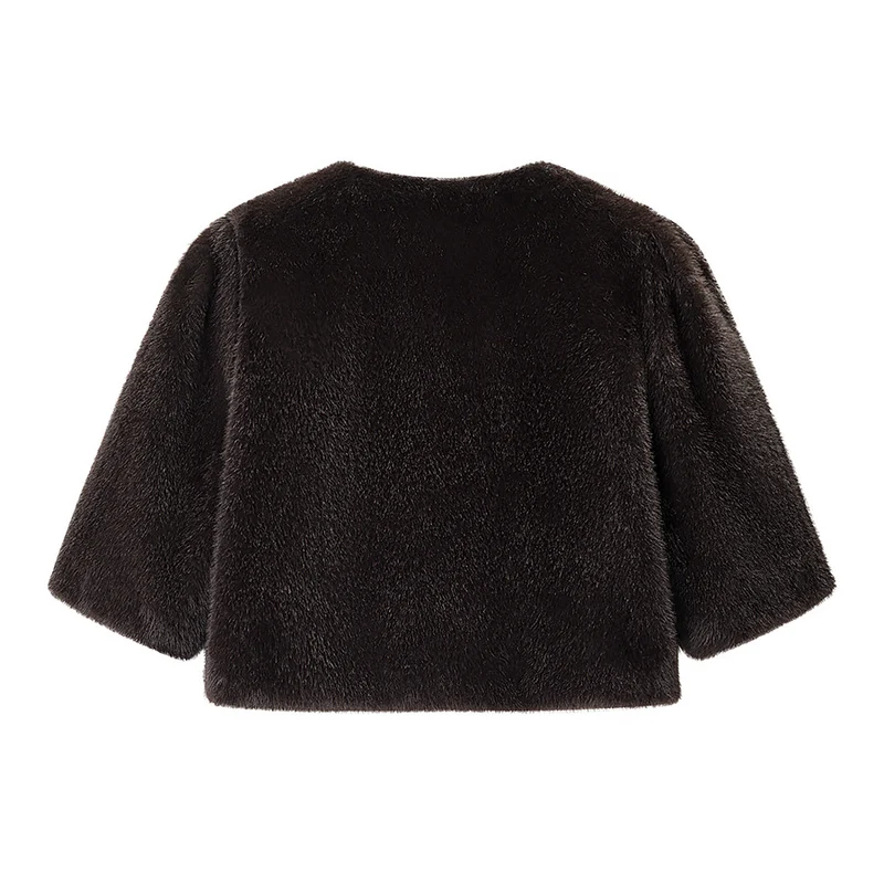 Damen Kurzgeschnittener Kunstfell-Bolero mit 3/4-Ärmeln Nord Taschen