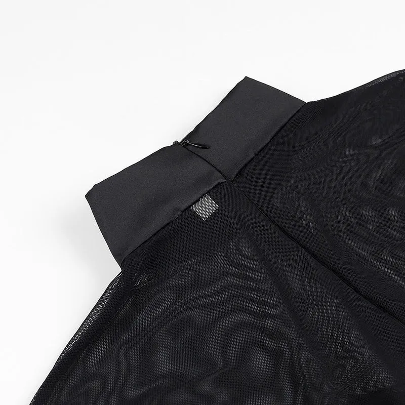 Damen kurzes Mesh-Overlay-Skaterkleid mit Stehkragen und taillierter Korsage Nord Taschen