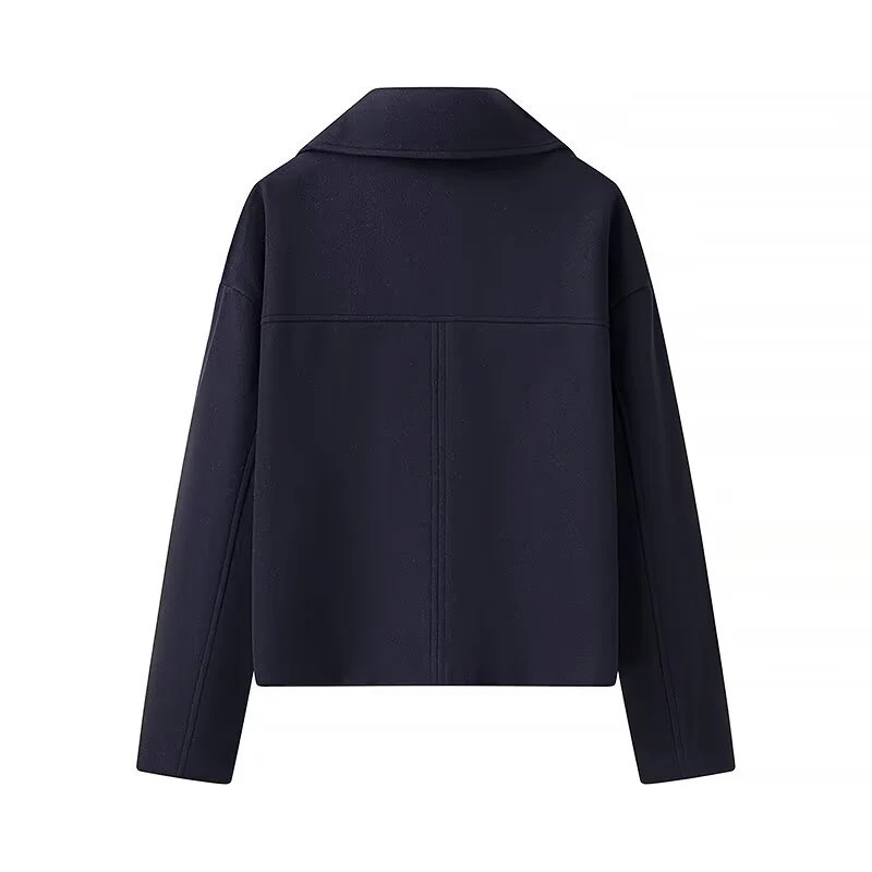 Damen Kurzer Zweireihiger Boxy-Peacoat aus Wollmix mit weitem Revers Nord Taschen