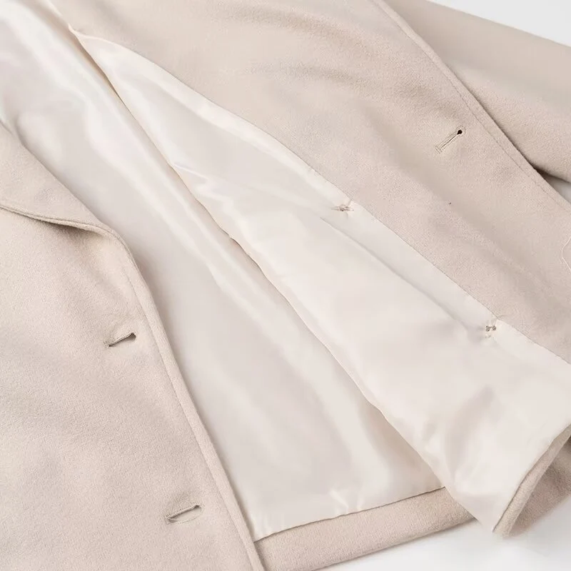 Damen Kurzer Zweireihiger Boxy-Peacoat aus Wollmix mit weitem Revers Nord Taschen