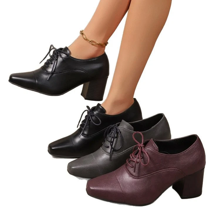 Damen High-Top Schnürschuhe mit elegantem Blockabsatz und modernem Design