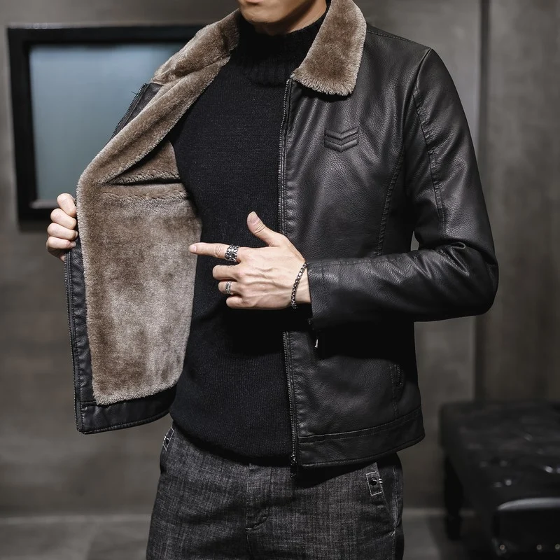 Herren Elegante Lederjacke mit warmem Futter Nord Taschen