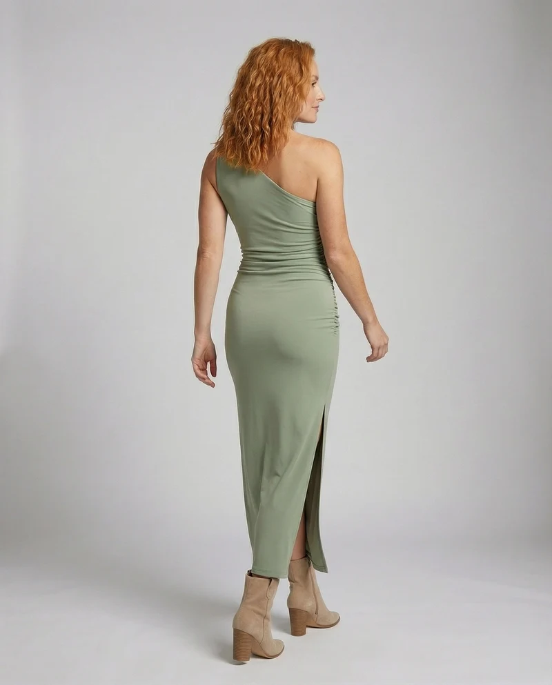 Damen Ein-Schulter Beinschlitz Abendkleid