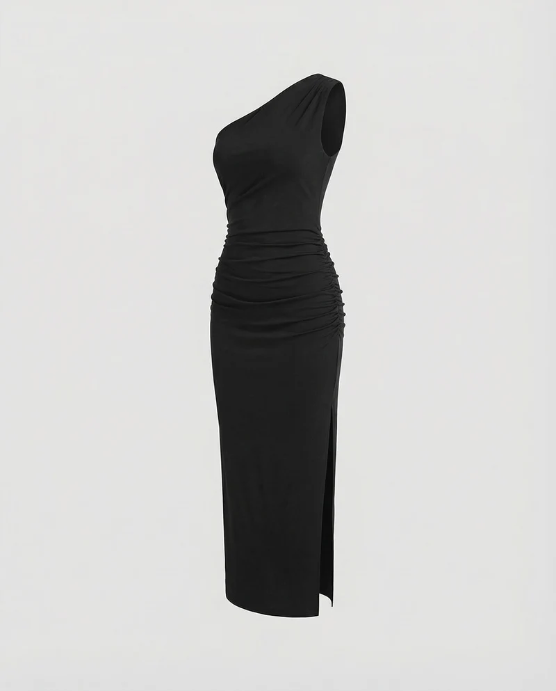 Damen Ein-Schulter Beinschlitz Abendkleid