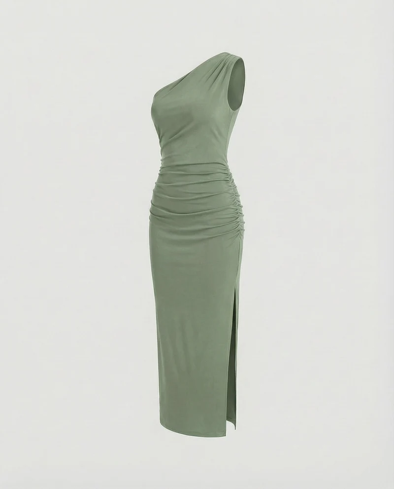 Damen Ein-Schulter Beinschlitz Abendkleid