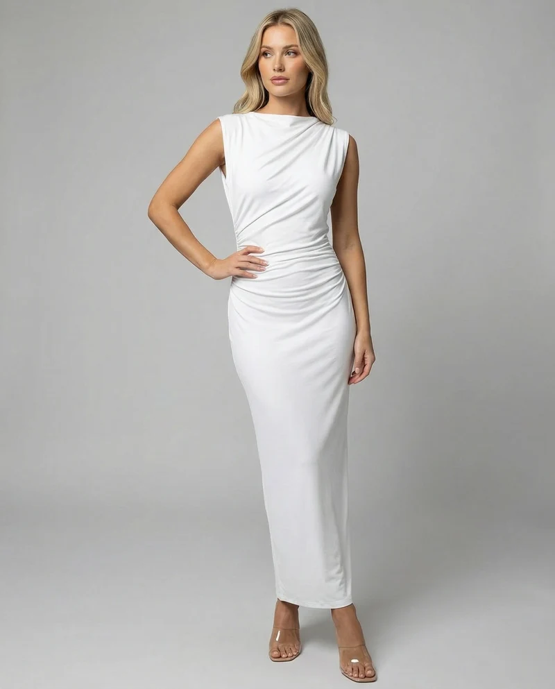 Damen Satin Maxikleid mit Drapierungen