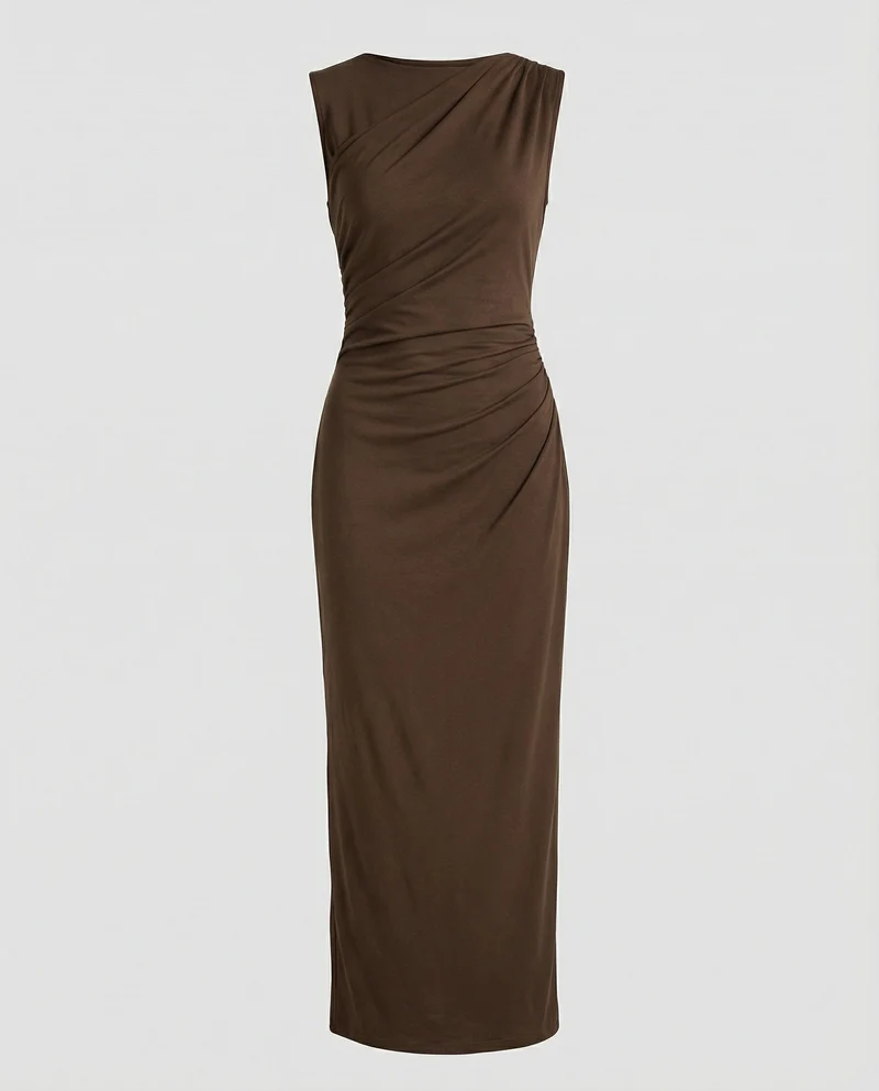 Damen Satin Maxikleid mit Drapierungen