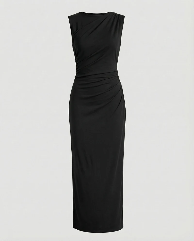 Damen Satin Maxikleid mit Drapierungen