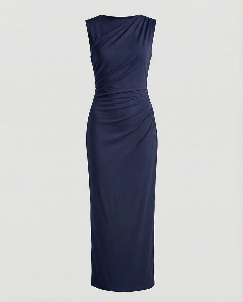 Damen Satin Maxikleid mit Drapierungen