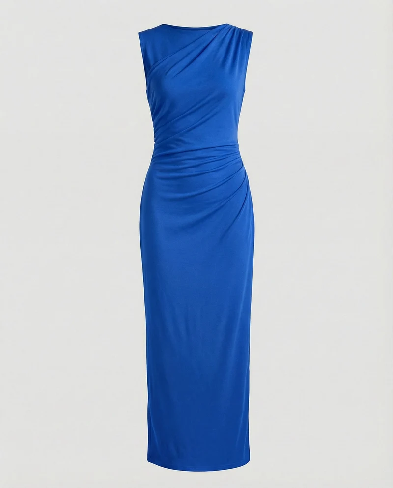 Damen Satin Maxikleid mit Drapierungen