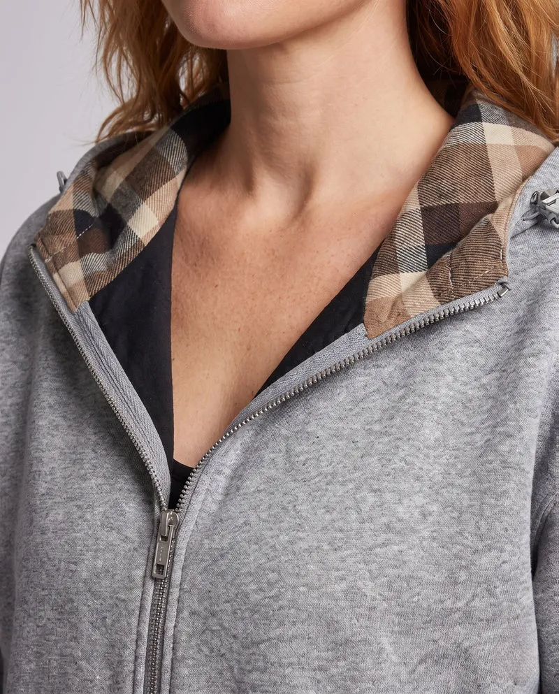 Damen Oversized Hoodie-Jacke mit Karo-Innenfutter in der Kapuze, elastischem Saum und verdeckten Seitentaschen