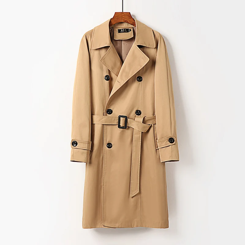 Herren Wasserabweisender Doppelreihiger Trenchcoat mit breitem Revers und knieumspielender Länge Nord Taschen