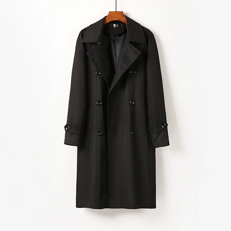 Herren Wasserabweisender Doppelreihiger Trenchcoat mit breitem Revers und knieumspielender Länge Nord Taschen