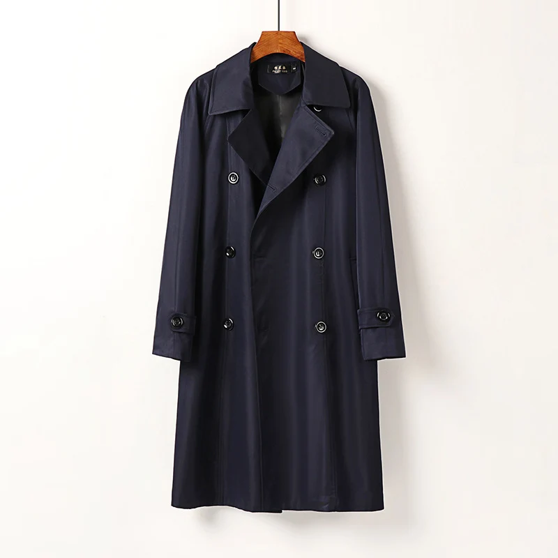 Herren Wasserabweisender Doppelreihiger Trenchcoat mit breitem Revers und knieumspielender Länge Nord Taschen