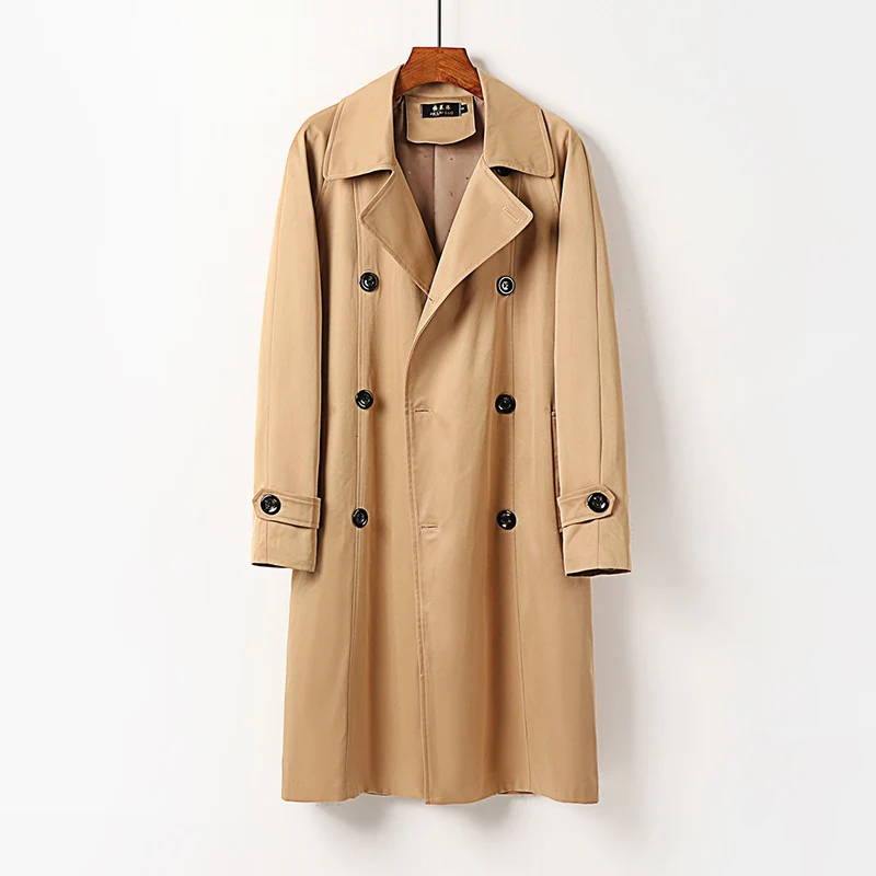 Herren Wasserabweisender Doppelreihiger Trenchcoat mit breitem Revers und knieumspielender Länge Nord Taschen