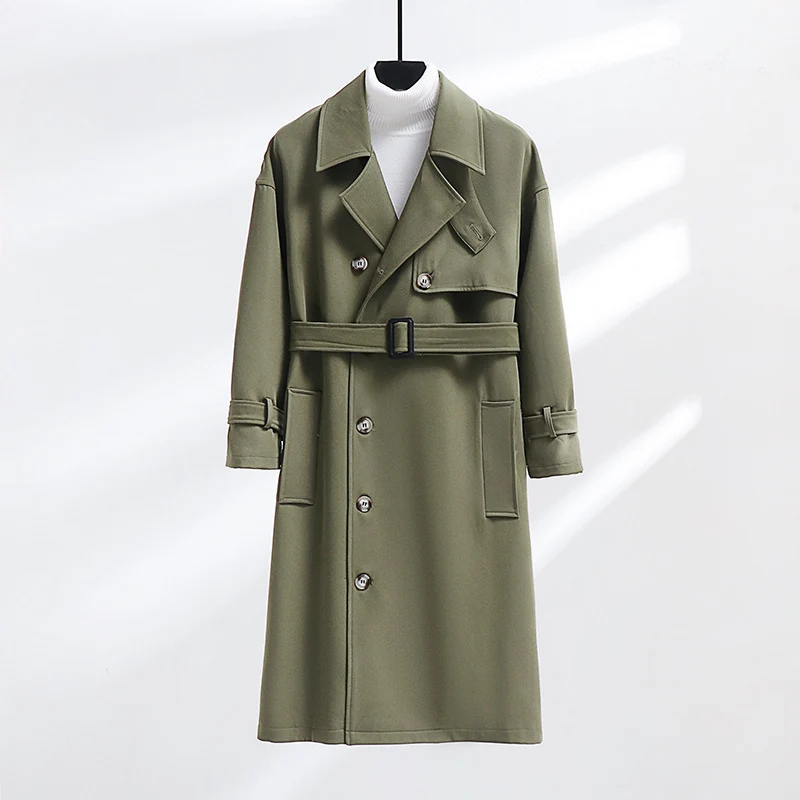 Herren Trenchcoat im modernen Wollmix mit Taillengürtel, Schalkragen und aufgesetzten Taschen Nord Taschen