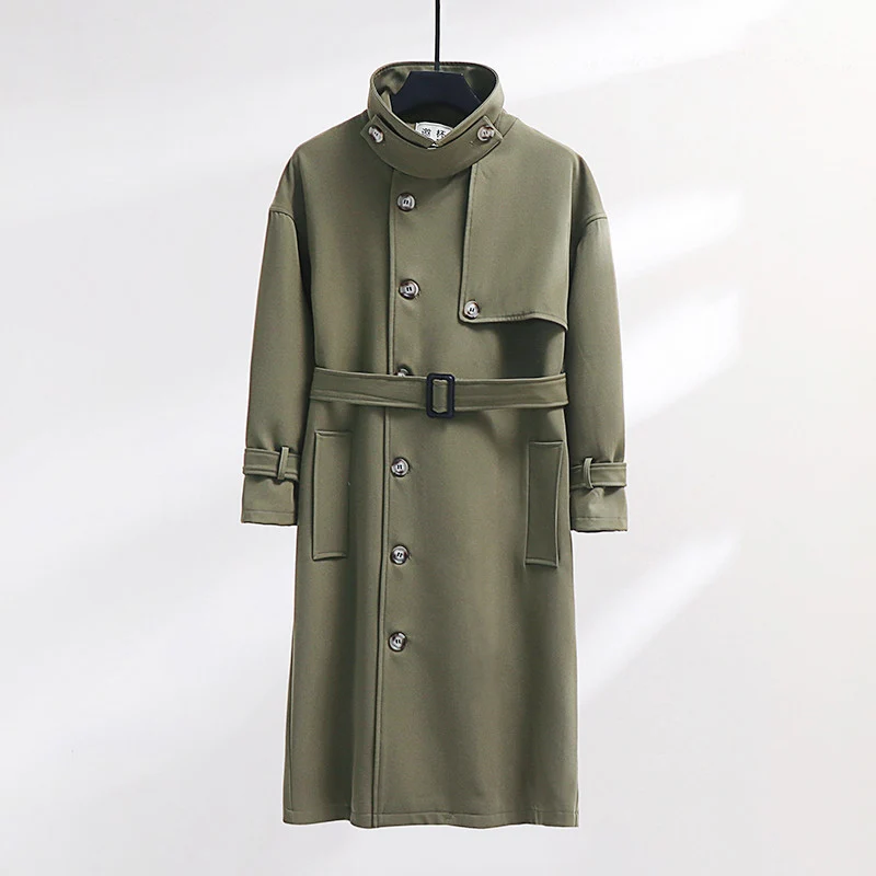 Herren Trenchcoat im modernen Wollmix mit Taillengürtel, Schalkragen und aufgesetzten Taschen Nord Taschen