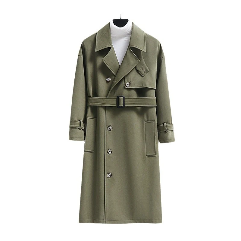 Herren Trenchcoat im modernen Wollmix mit Taillengürtel, Schalkragen und aufgesetzten Taschen Nord Taschen