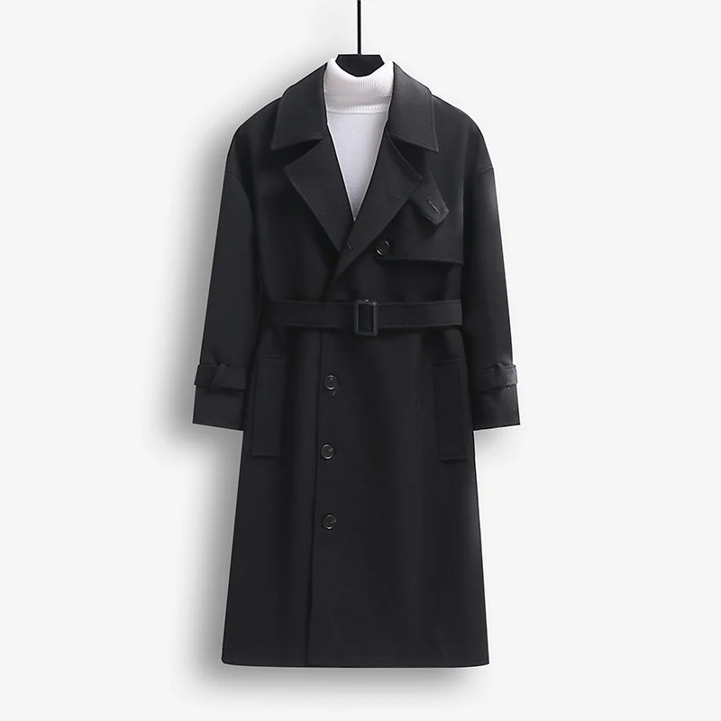 Herren Trenchcoat im modernen Wollmix mit Taillengürtel, Schalkragen und aufgesetzten Taschen Nord Taschen