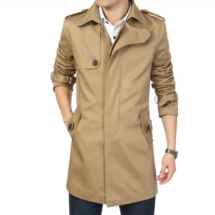 Herren Trenchcoat im klassischen Schnitt mit Schulterklappen Taillenriegel und verstellbaren Manschetten Nord Taschen