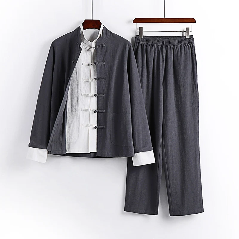 Herren Traditionsinspiriertes Kimono-Loungewear-Set mit Mandarinkragen Knotenverschluss und gerader Bundhose Nord Taschen