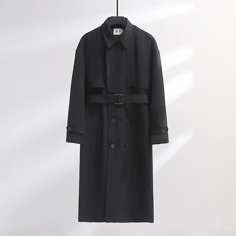 Herren Langer Doppelreihiger Trenchcoat mit Taillengürtel und Oversize‑Schalkragen Nord Taschen