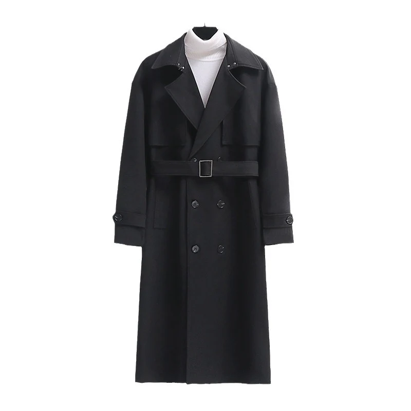 Herren Langer Doppelreihiger Trenchcoat mit Taillengürtel und Oversize‑Schalkragen Nord Taschen