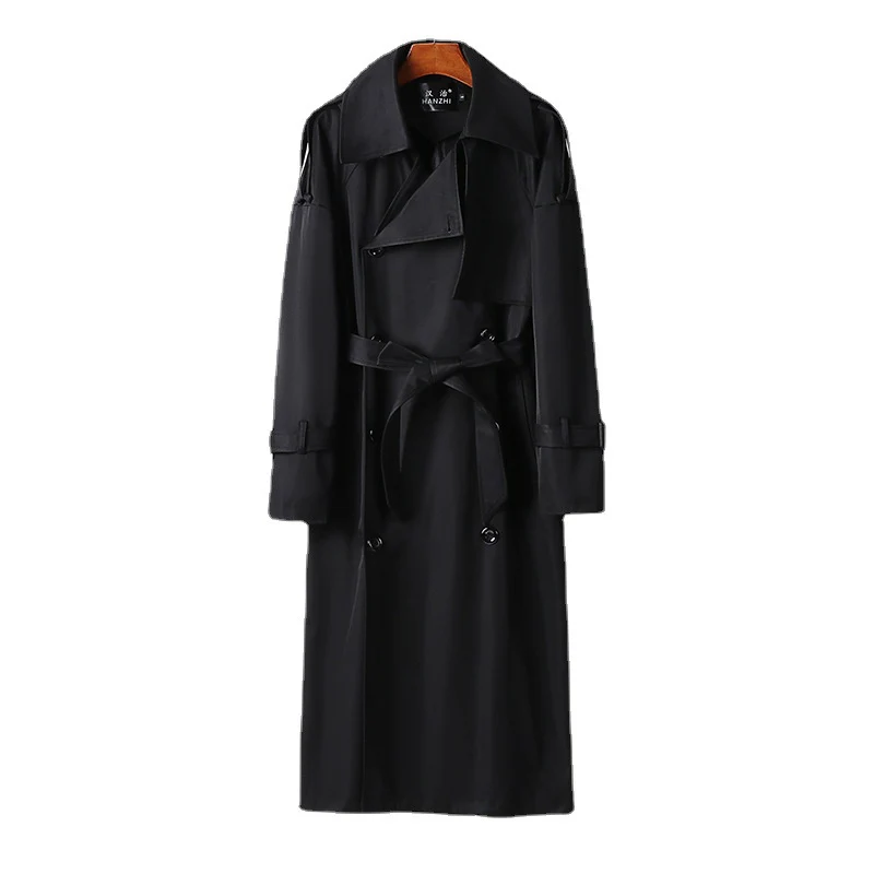 Herren Langer Doppelreihiger Trenchcoat mit Taillengürtel, Epauletten und klassischem Schalkragen Nord Taschen