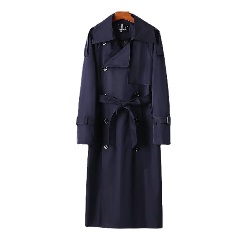Herren Langer Doppelreihiger Trenchcoat mit Taillengürtel, Epauletten und klassischem Schalkragen Nord Taschen